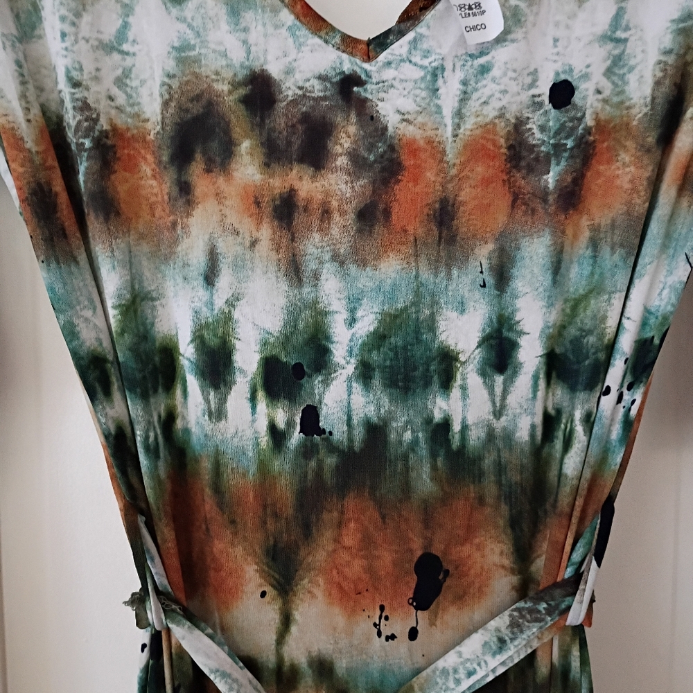 Elegant Long Sleeve Tie-Dye Maxi Dress.Pit To Pit 17" - Picture 4 of 7